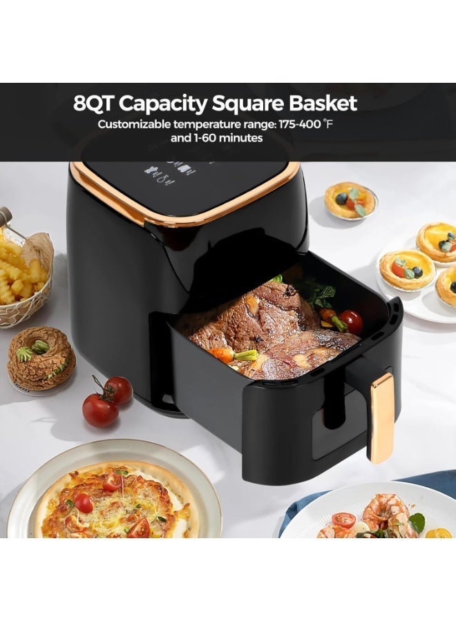 الحلم قلاية هوائية كبيرة 8 لتر مع نافذة عرض، طهي بدون زيت، 1350 واط، شاشة لمس، 8 وظائف ذكية، سلة قابلة للغسل في غسالة الصحون، مؤقت ذكي – أسود - Image 5